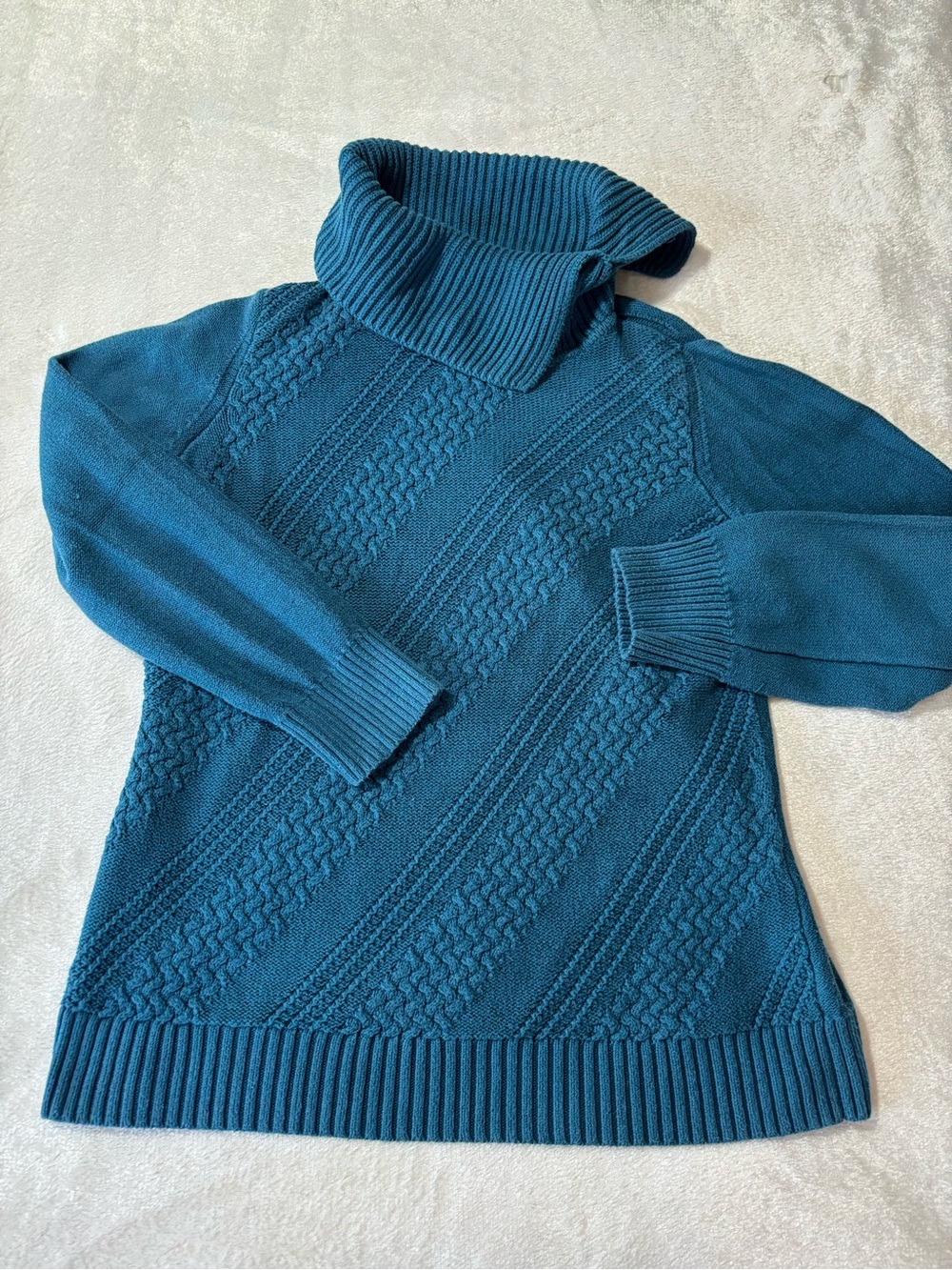 Coldwater Creek Teal Cable-Pattern Turtleneck Sweater